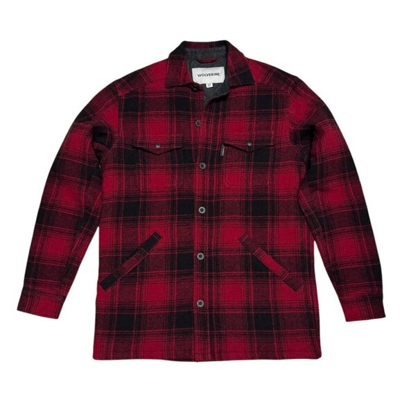 WOLVERINE Plaid Wool Red Quilted Winter Outdoor Work Jacket Shacket Mens Small - Picture 3 of 7